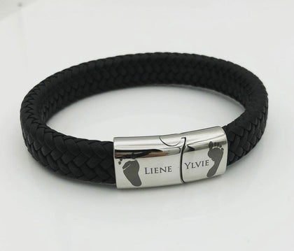 Proud Dad - Leder Geschwisterarmband mit 2 Abdrücken und Textgravur - SEVOLY